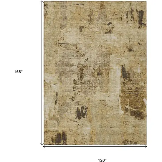 Beige And Brown Abstract Washable Indoor Outdoor Area Rug Photo 3