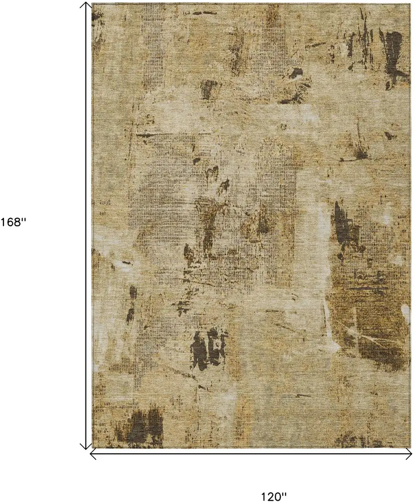 Beige And Brown Abstract Washable Indoor Outdoor Area Rug Photo 3