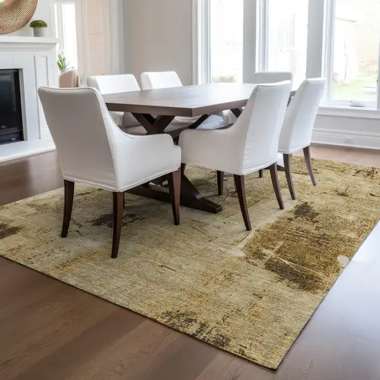 Beige And Brown Abstract Washable Indoor Outdoor Area Rug Photo 9