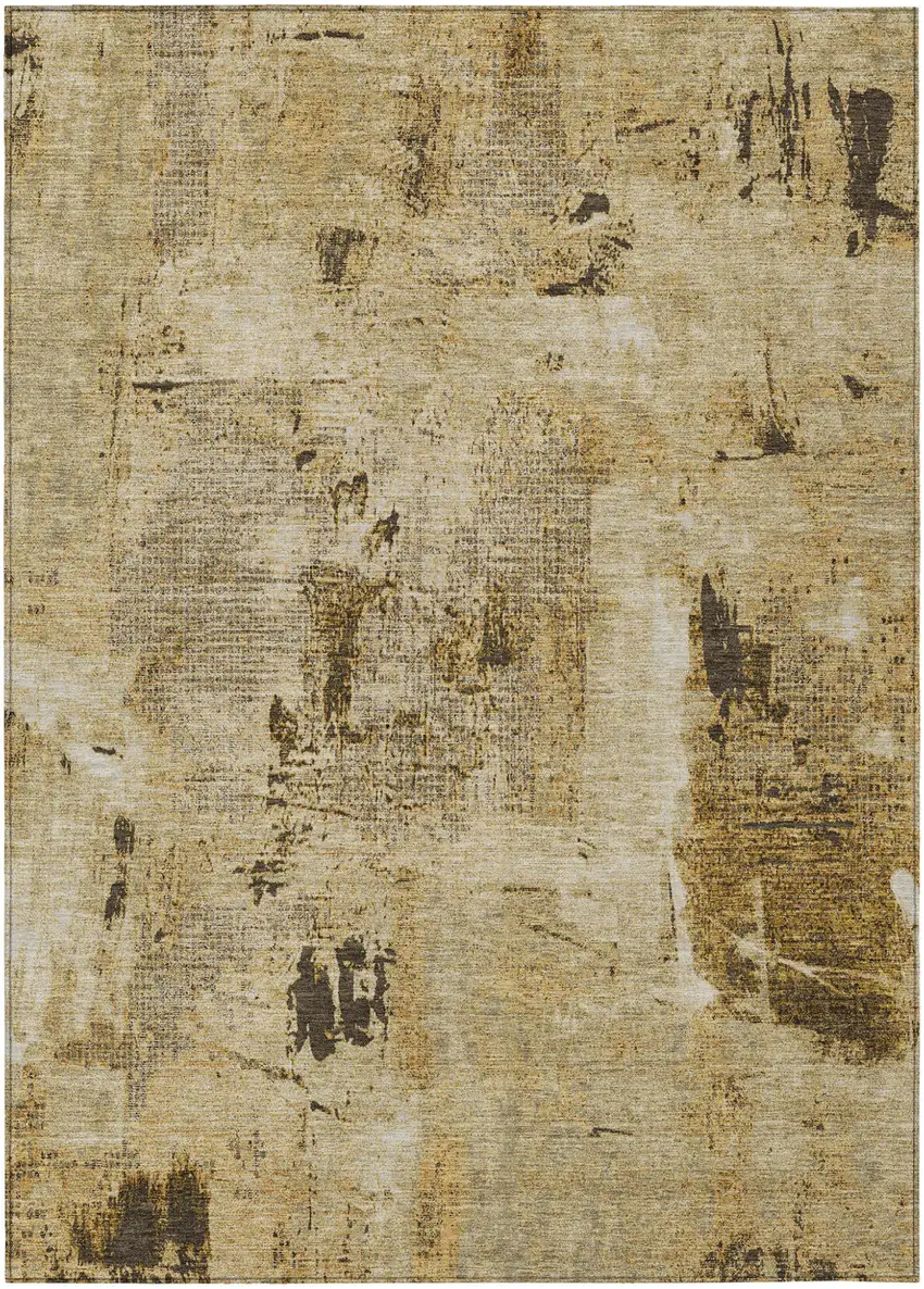 Beige And Brown Abstract Washable Indoor Outdoor Area Rug Photo 2