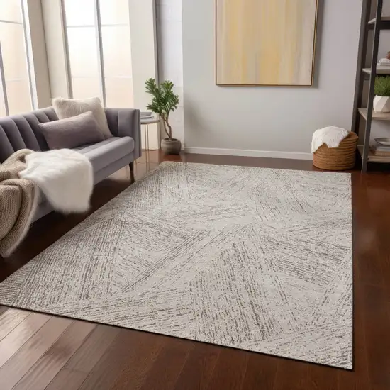 Beige And Brown Abstract Washable Indoor Outdoor Area Rug Photo 8