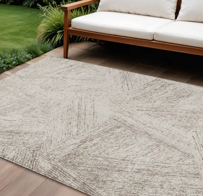 Beige And Brown Abstract Washable Indoor Outdoor Area Rug Photo 1
