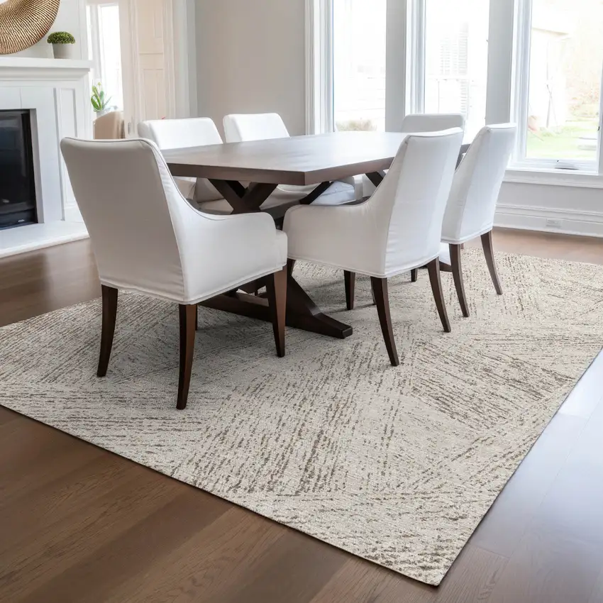 Beige And Brown Abstract Washable Indoor Outdoor Area Rug Photo 9