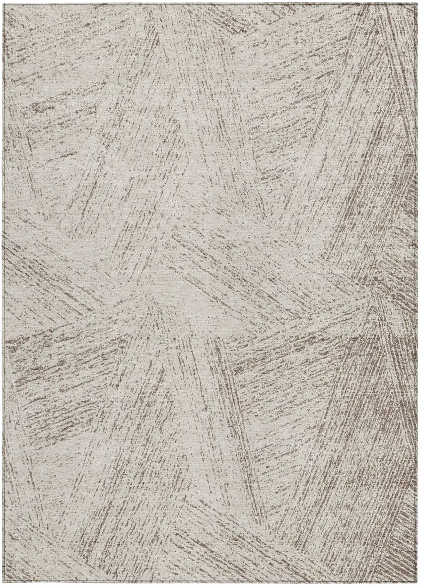 Beige And Brown Abstract Washable Indoor Outdoor Area Rug Photo 6