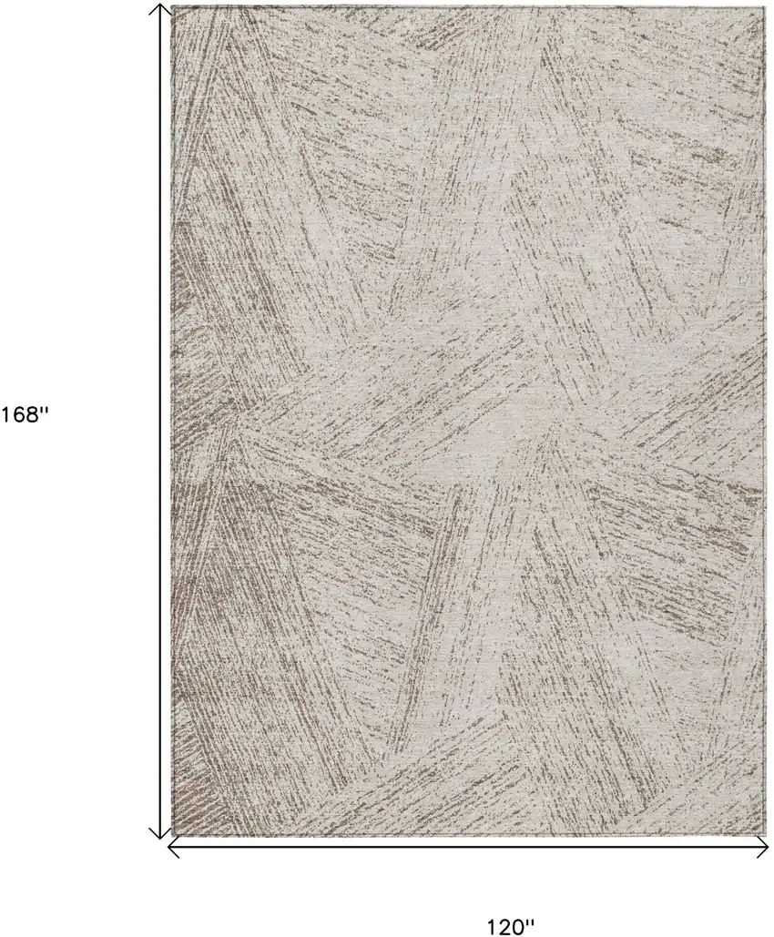 Beige And Brown Abstract Washable Indoor Outdoor Area Rug Photo 3