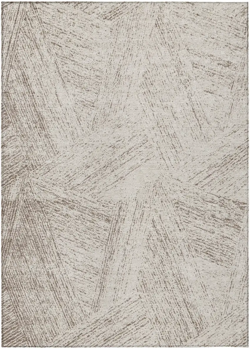Beige And Brown Abstract Washable Indoor Outdoor Area Rug Photo 2