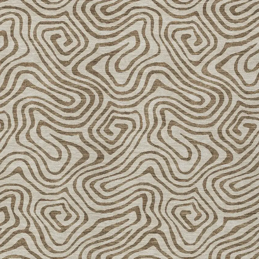 Beige And Brown Abstract Washable Indoor Outdoor Area Rug Photo 7