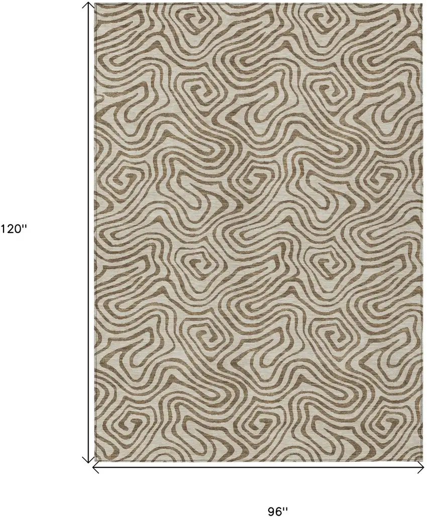 Beige And Brown Abstract Washable Indoor Outdoor Area Rug Photo 3