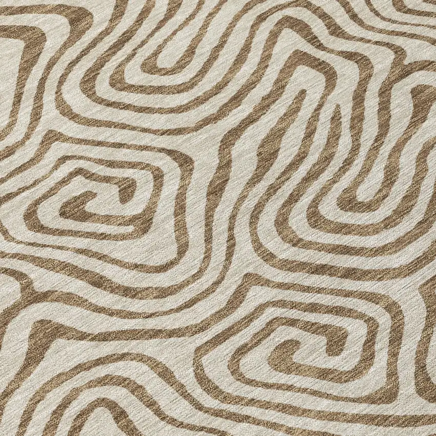 Beige And Brown Abstract Washable Indoor Outdoor Area Rug Photo 6