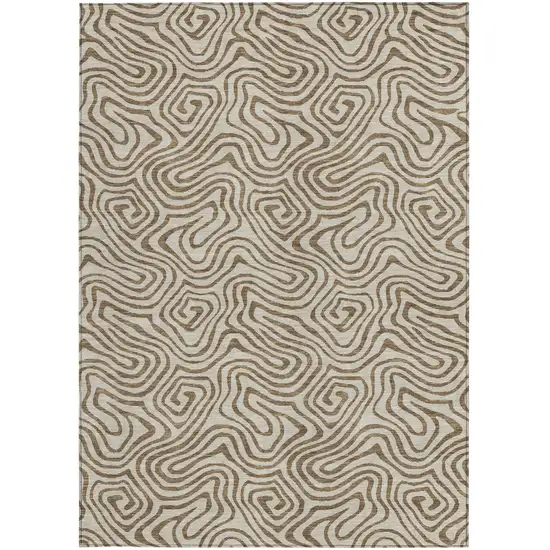 Beige And Brown Abstract Washable Indoor Outdoor Area Rug Photo 7