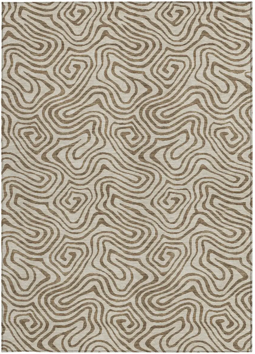 Beige And Brown Abstract Washable Indoor Outdoor Area Rug Photo 7