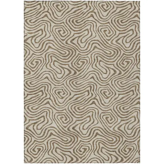 Beige And Brown Abstract Washable Indoor Outdoor Area Rug Photo 2