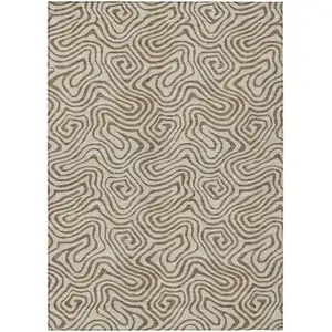 Photo of Beige And Brown Abstract Washable Indoor Outdoor Area Rug