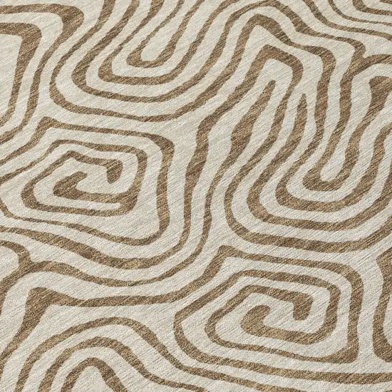 Beige And Brown Abstract Washable Indoor Outdoor Area Rug Photo 6