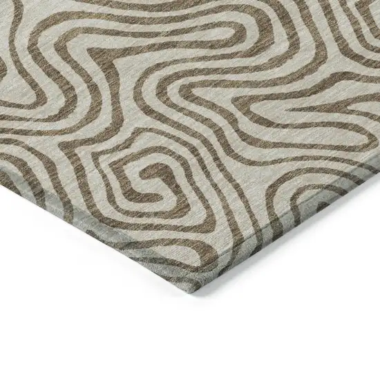 Beige And Brown Abstract Washable Indoor Outdoor Area Rug Photo 5