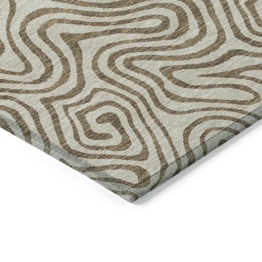 Beige And Brown Abstract Washable Indoor Outdoor Area Rug Photo 5