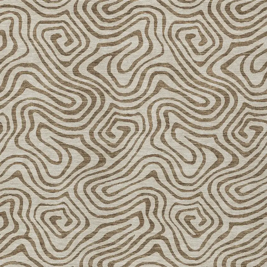 Beige And Brown Abstract Washable Indoor Outdoor Area Rug Photo 7