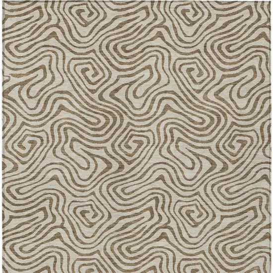 Beige And Brown Abstract Washable Indoor Outdoor Area Rug Photo 8