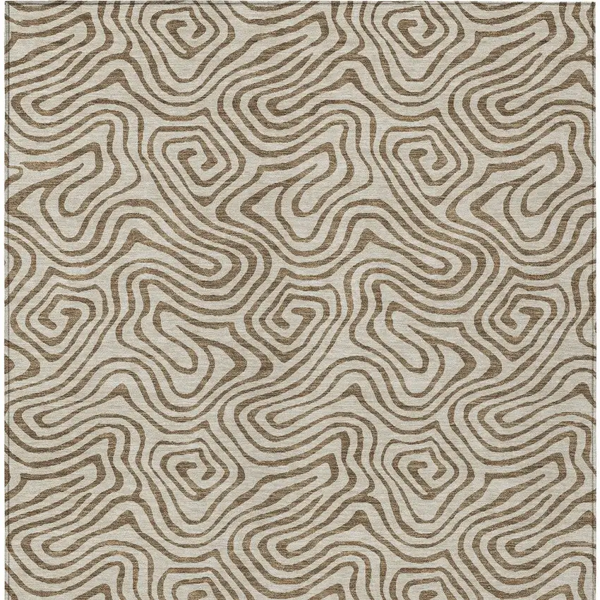 Beige And Brown Abstract Washable Indoor Outdoor Area Rug Photo 8