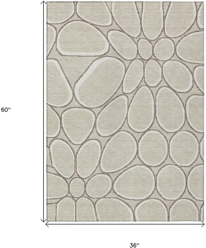 Beige And Brown Abstract Washable Indoor Outdoor Area Rug Photo 3
