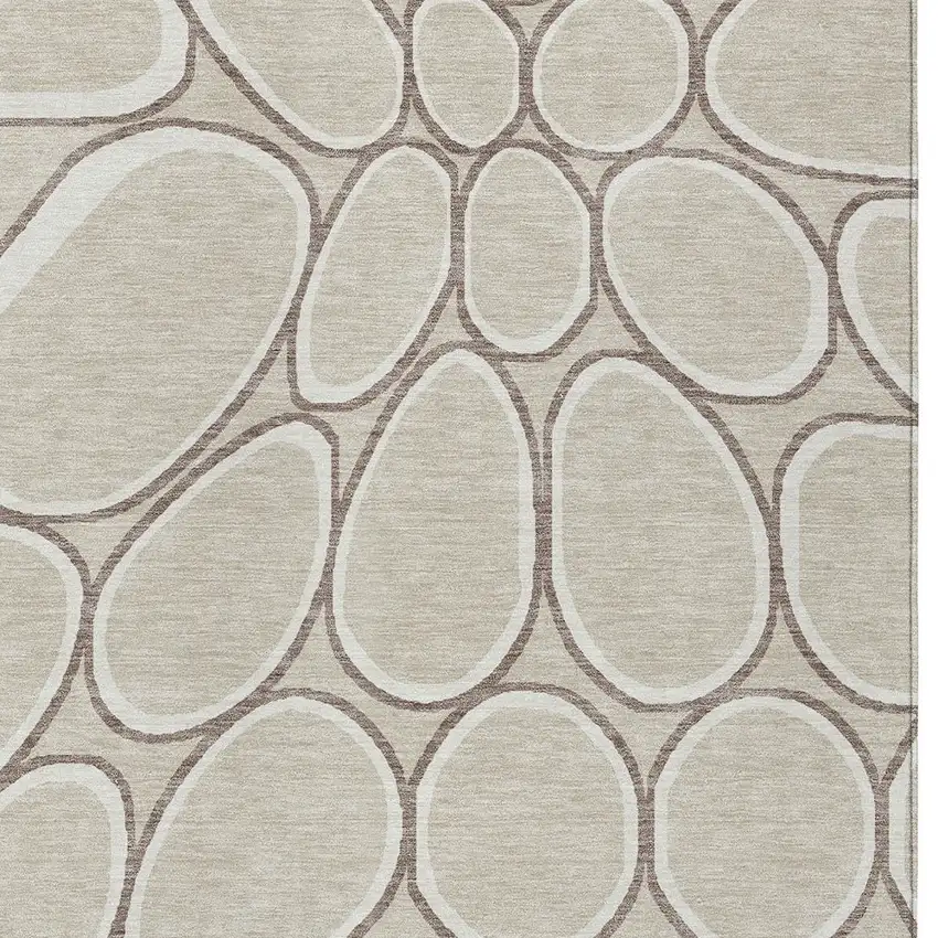 Beige And Brown Abstract Washable Indoor Outdoor Area Rug Photo 6
