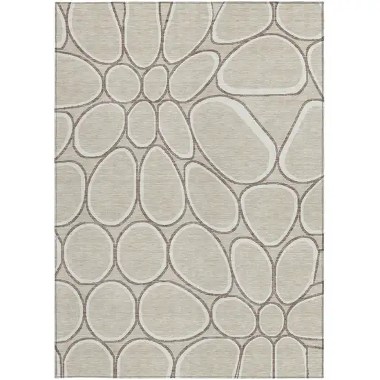 Beige And Brown Abstract Washable Indoor Outdoor Area Rug Photo 7