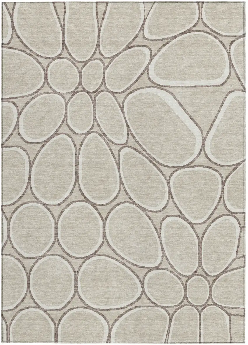 Beige And Brown Abstract Washable Indoor Outdoor Area Rug Photo 7