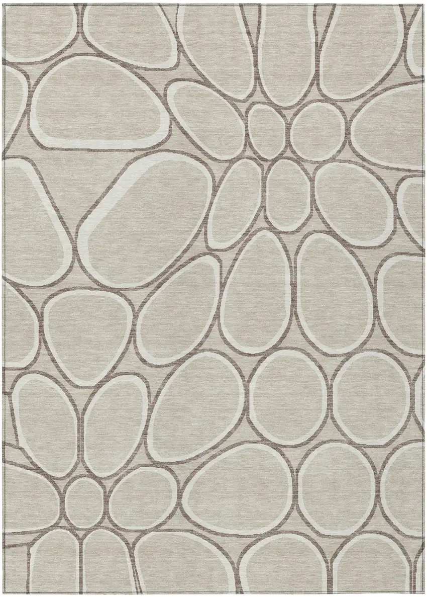 Beige And Brown Abstract Washable Indoor Outdoor Area Rug Photo 2