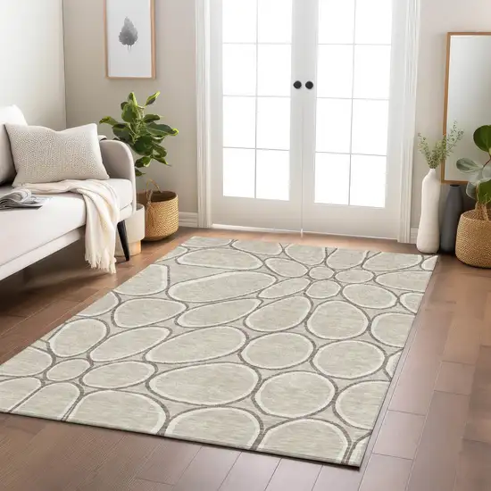 Beige And Brown Abstract Washable Indoor Outdoor Area Rug Photo 9