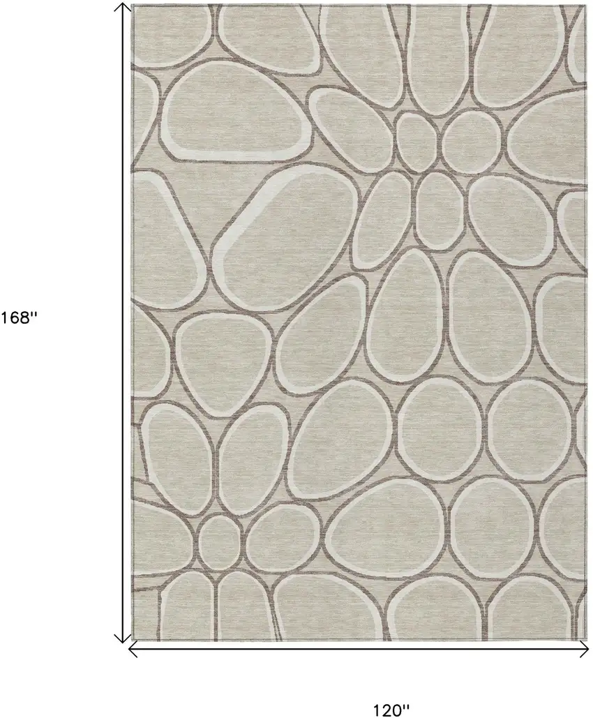 Beige And Brown Abstract Washable Indoor Outdoor Area Rug Photo 3