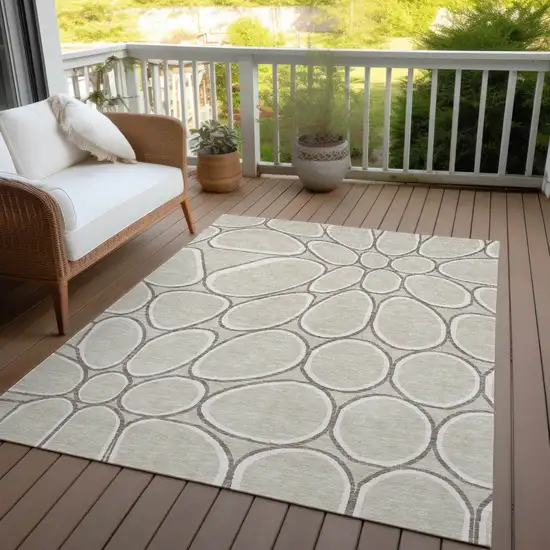 Beige And Brown Abstract Washable Indoor Outdoor Area Rug Photo 8