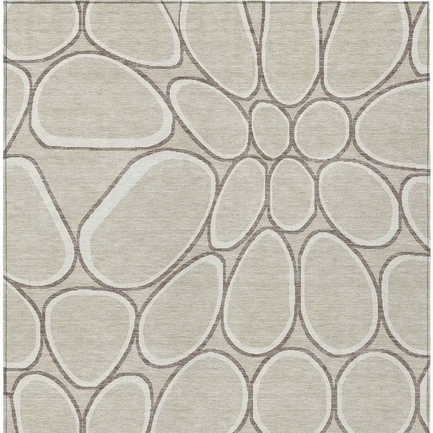 Beige And Brown Abstract Washable Indoor Outdoor Area Rug Photo 7
