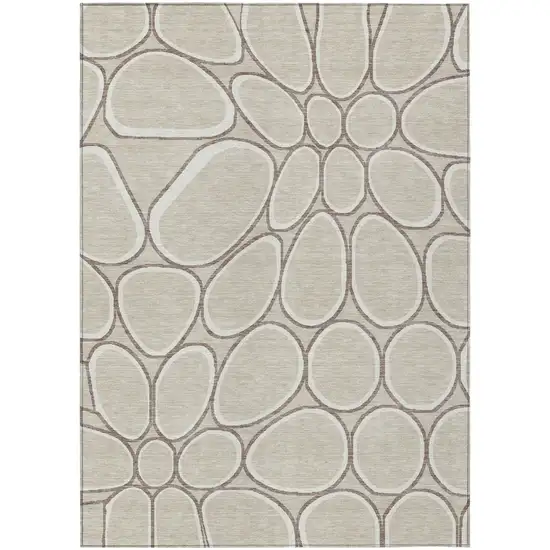Beige And Brown Abstract Washable Indoor Outdoor Area Rug Photo 2