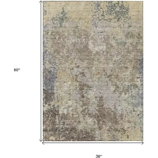 Beige And Brown Abstract Washable Indoor Outdoor Area Rug Photo 3