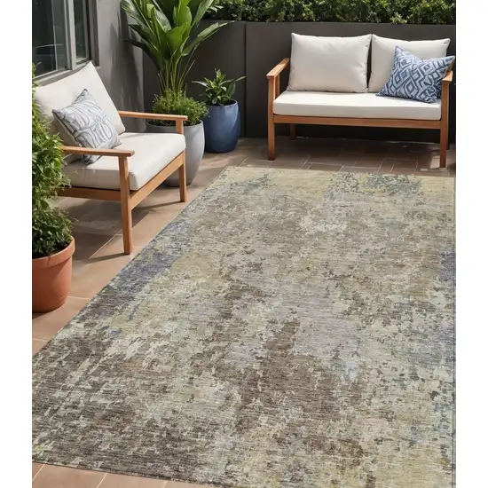 Beige And Brown Abstract Washable Indoor Outdoor Area Rug Photo 1