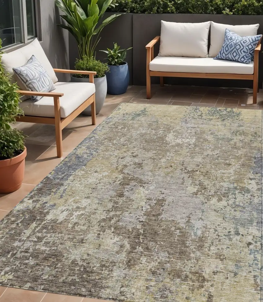 Beige And Brown Abstract Washable Indoor Outdoor Area Rug Photo 1