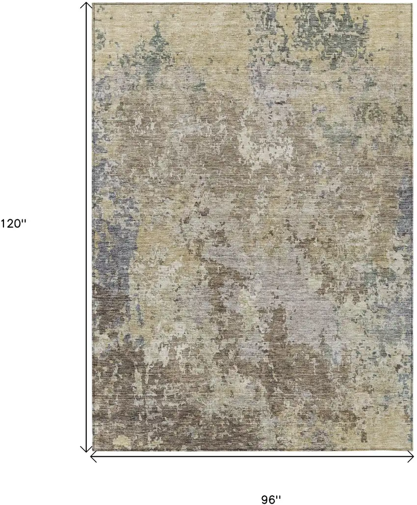 Beige And Brown Abstract Washable Indoor Outdoor Area Rug Photo 3