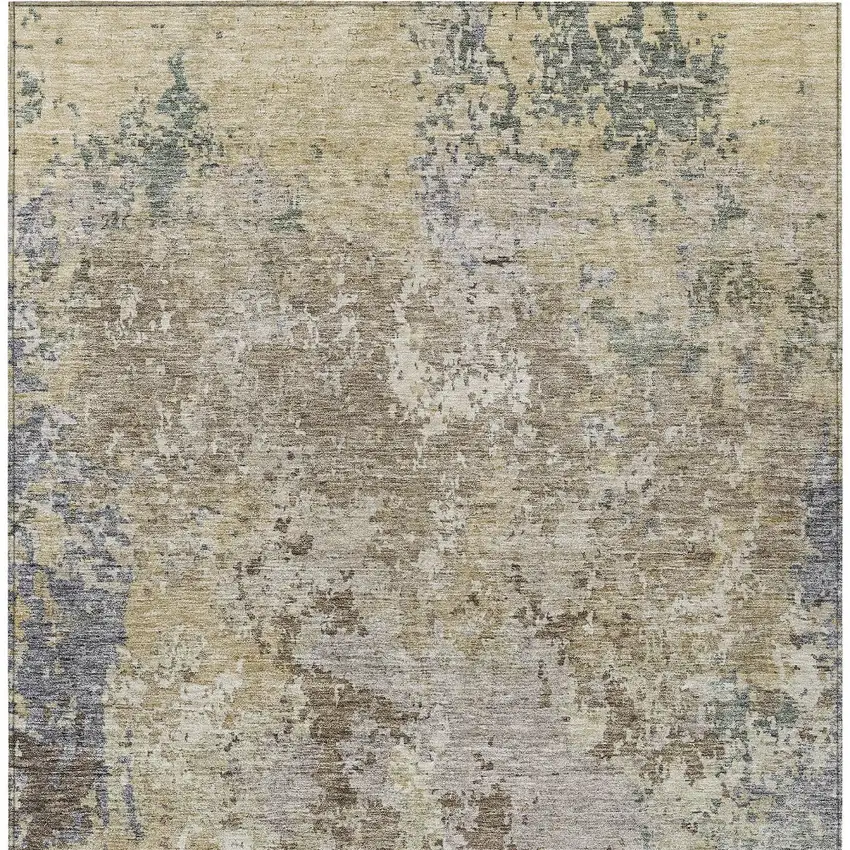 Beige And Brown Abstract Washable Indoor Outdoor Area Rug Photo 6
