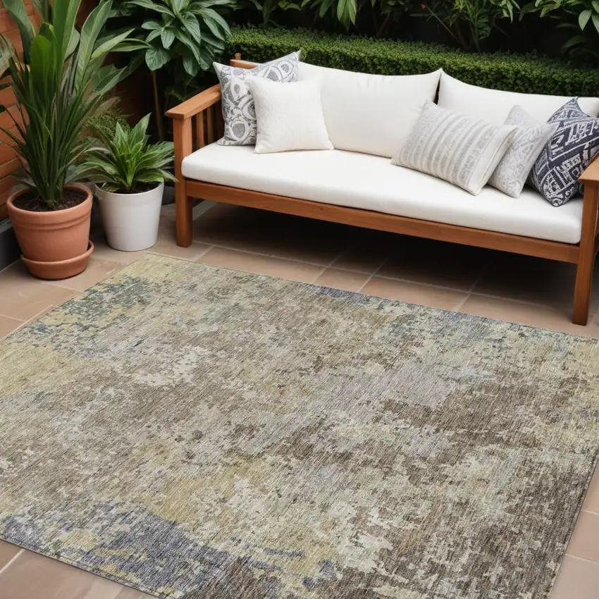 Beige And Brown Abstract Washable Indoor Outdoor Area Rug Photo 1