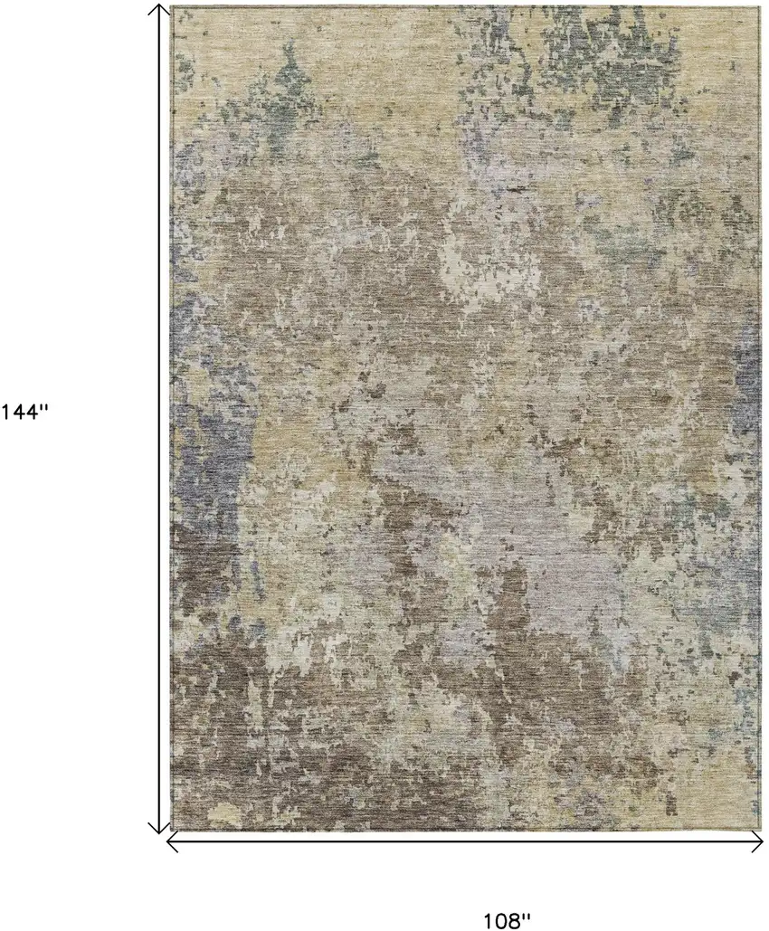 Beige And Brown Abstract Washable Indoor Outdoor Area Rug Photo 3