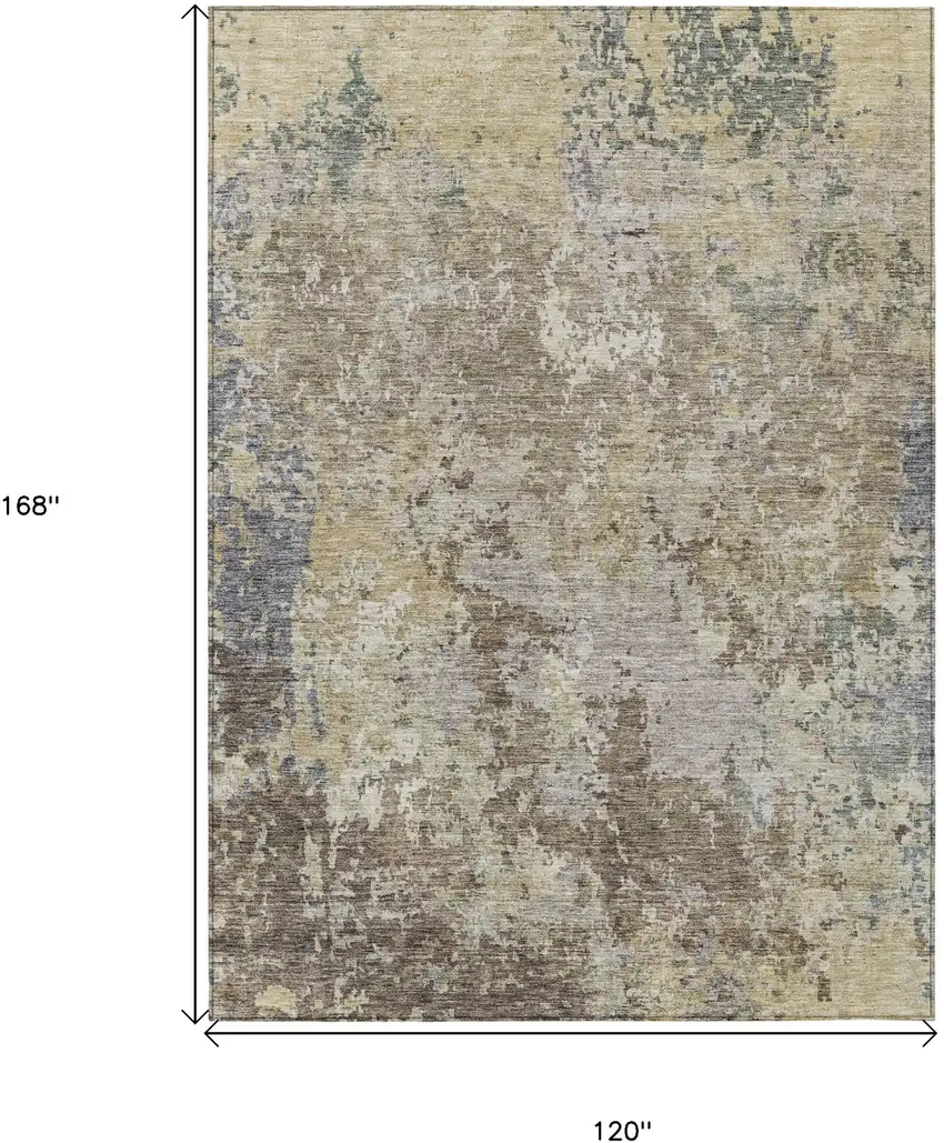 Beige And Brown Abstract Washable Indoor Outdoor Area Rug Photo 3