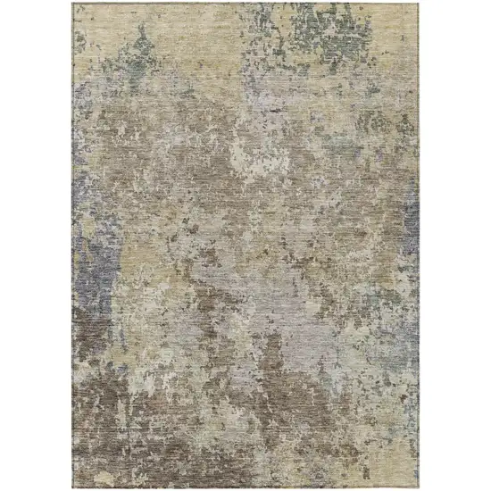 Beige And Brown Abstract Washable Indoor Outdoor Area Rug Photo 2