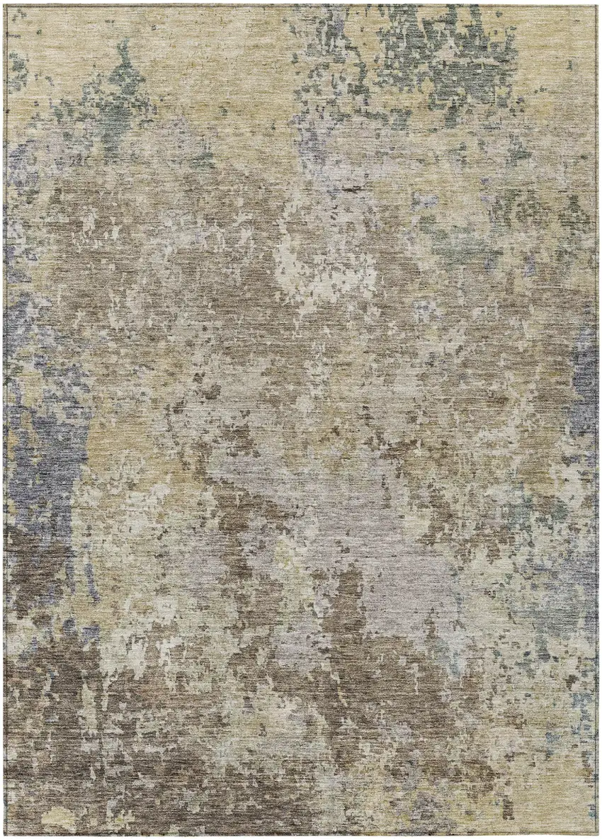 Beige And Brown Abstract Washable Indoor Outdoor Area Rug Photo 2