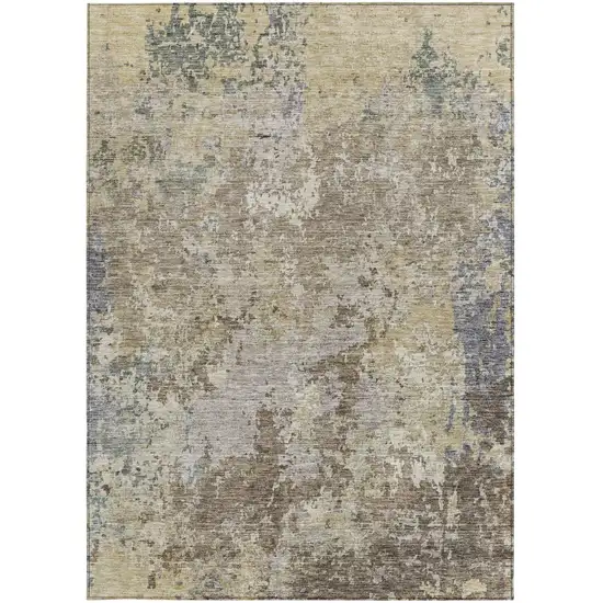 Beige And Brown Abstract Washable Indoor Outdoor Area Rug Photo 7