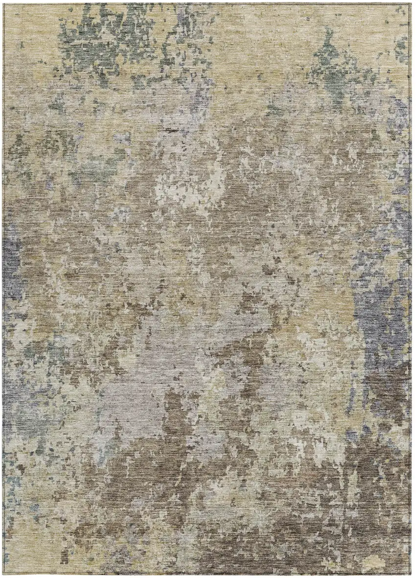 Beige And Brown Abstract Washable Indoor Outdoor Area Rug Photo 7