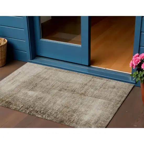 Beige And Brown Abstract Washable Indoor Outdoor Area Rug Photo 2