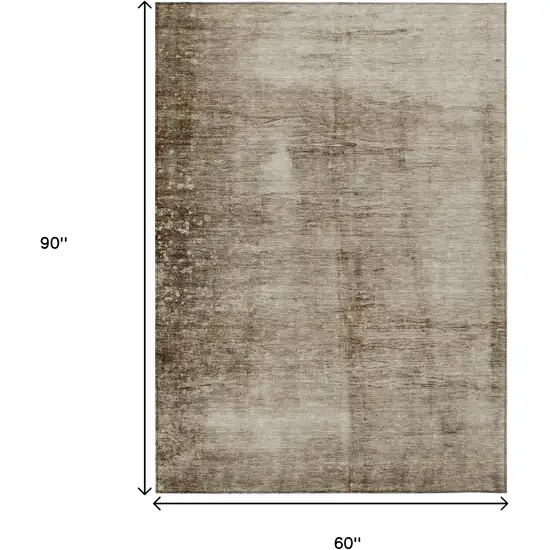 Beige And Brown Abstract Washable Indoor Outdoor Area Rug Photo 3