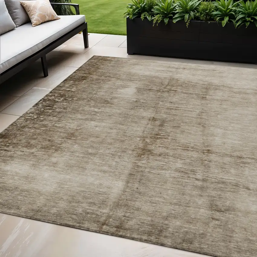 Beige And Brown Abstract Washable Indoor Outdoor Area Rug Photo 1