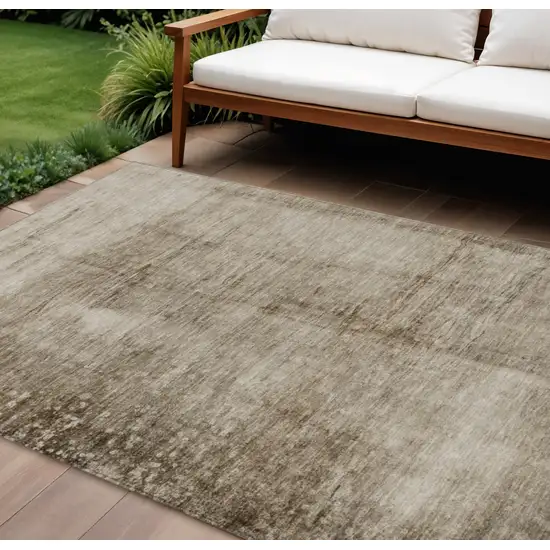 Beige And Brown Abstract Washable Indoor Outdoor Area Rug Photo 1