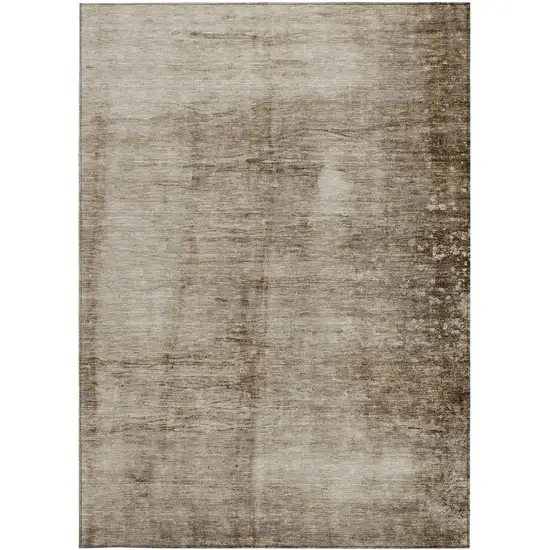 Beige And Brown Abstract Washable Indoor Outdoor Area Rug Photo 2